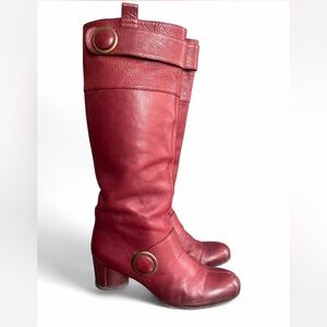 Red Leather Knee-High Boots